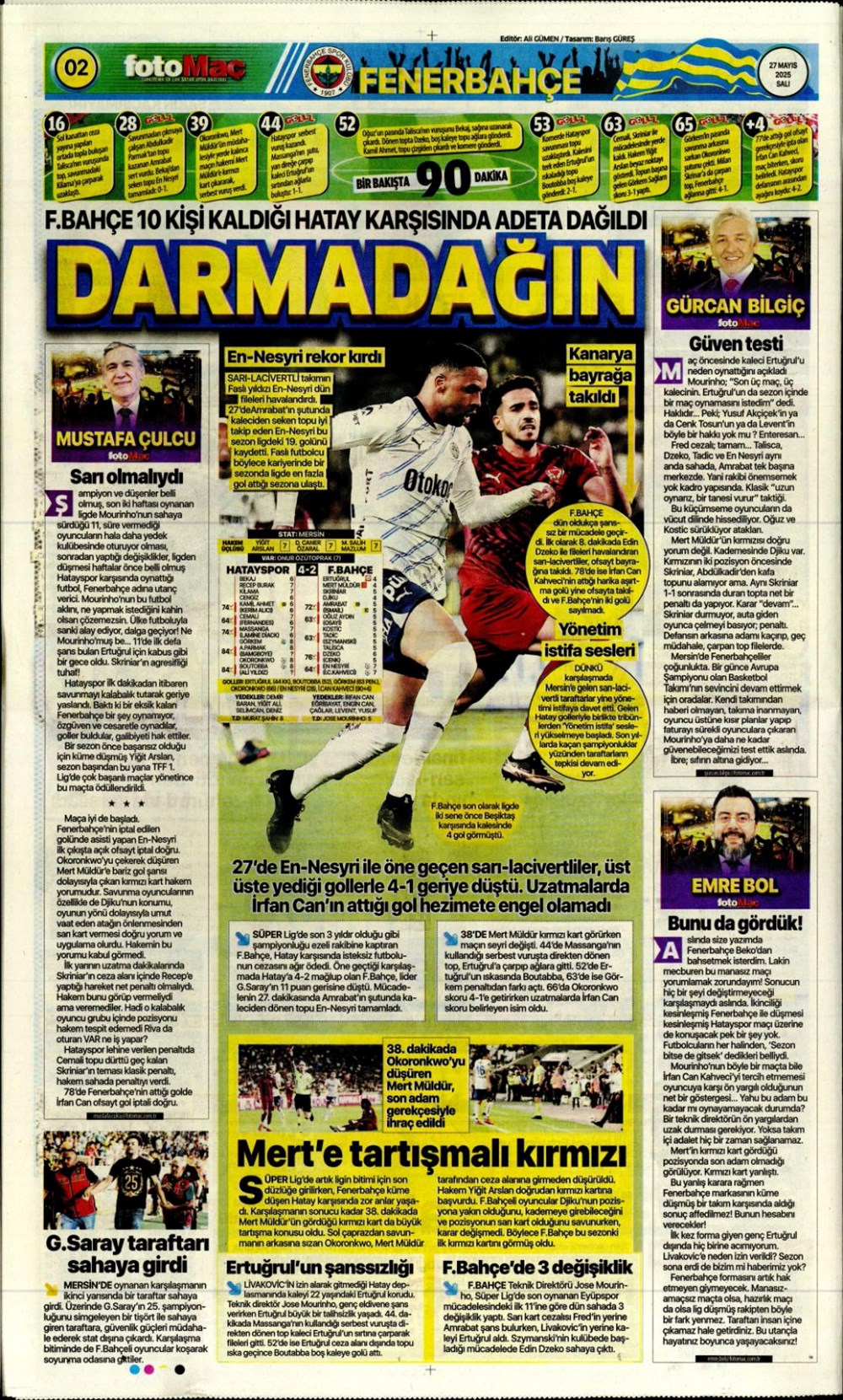 "Fenerbahçe darmadağın" (27 Mayıs 2025 spor manşetleri) - 1